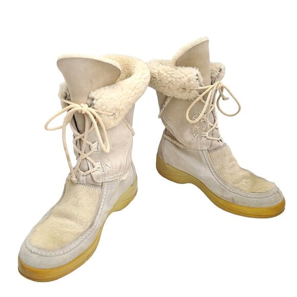 Tecnica Shoes - Vintage Tecnica Scandia Apres Ski Goat Hair Fur Leaf Boots EU 38.5 Made in Italy